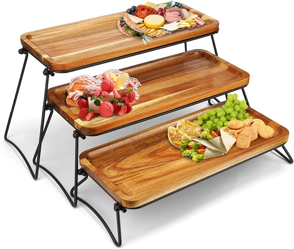 3 Tier Cupcake Stand and Towers Serving Tray for Party, Acacia Wooden Dessert Table Display Set, ... | Amazon (US)