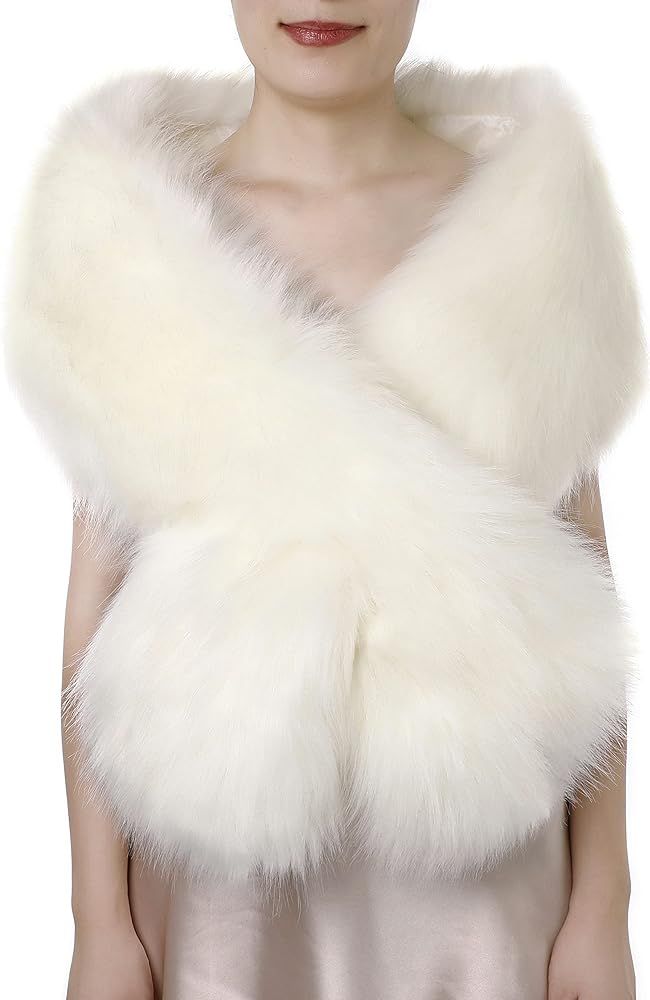 Dikoaina Women's Winter Fake Faux Fur Scarf Wrap Collar Shawl Shrug | Amazon (US)