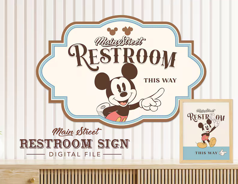 Mickey Restroom Sign, Mainstreet Party, Mickey Birthday, Minnie Baby Shower, Disneyland Party Dec... | Etsy (US)