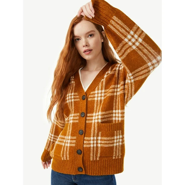 Free Assembly Women's Grandpa Plaid Fuzzy Cardigan - Walmart.com | Walmart (US)