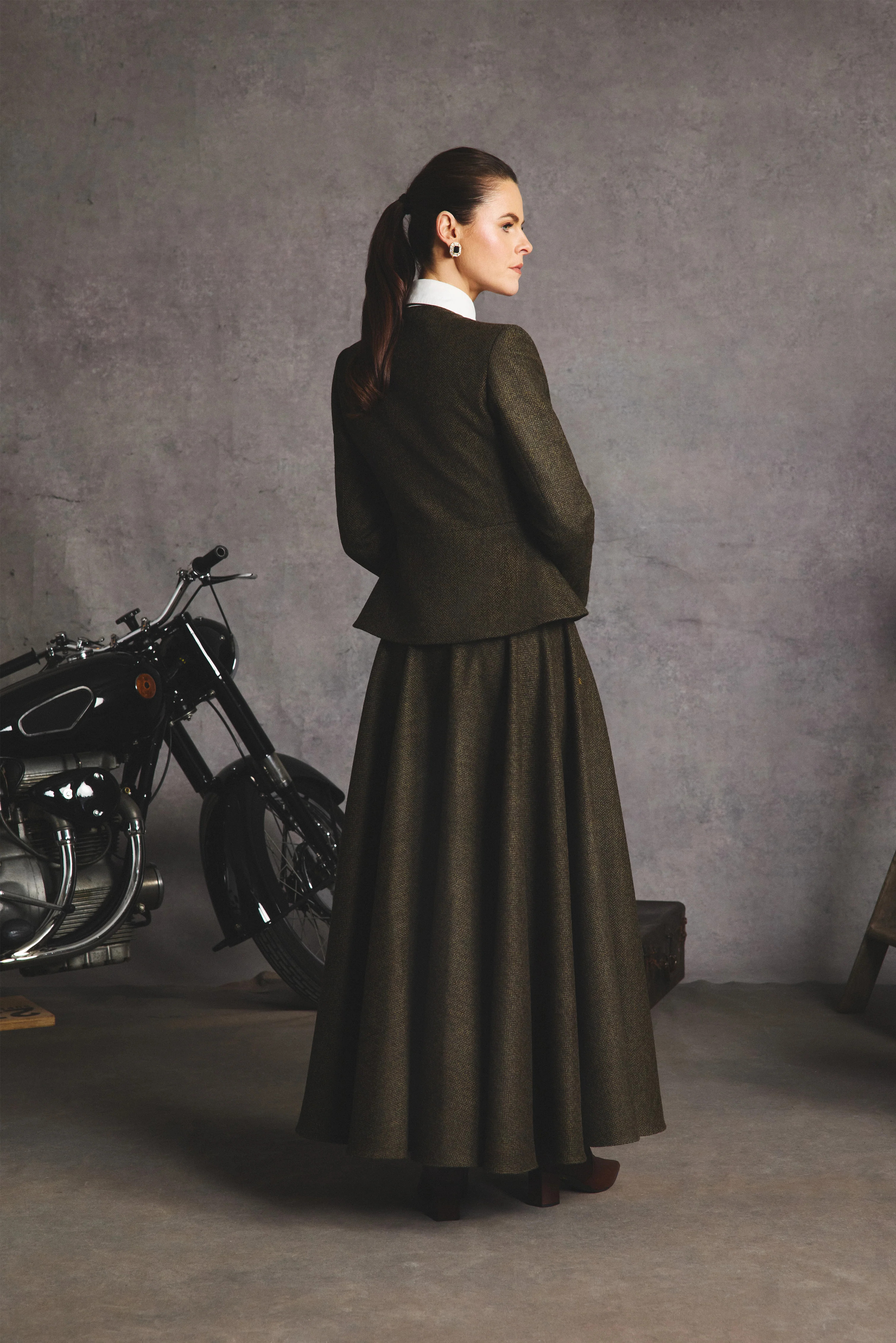 Tailored Peplum Jacket (Dark Green Herringbone) | Holland Cooper