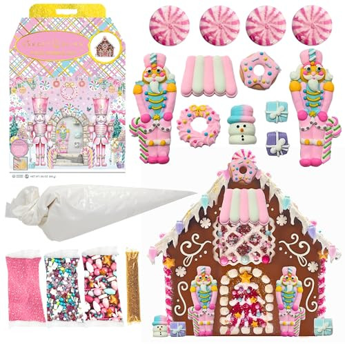 Pink Nutcracker Gingerbread House Kit by Bakery Bling - Whimsical Gingerbread House Decorating Kit with Edible Glitter, Royal Icing, and Festive Candy Decorations - Nut-Free, Dairy-Free, Certified Kosher, and Easy to Assemble | Amazon (US)