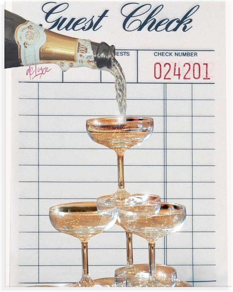 eursky Stylish Hipster Champagne Wall Art Guest Check Poster Fun Disco Bar Cart Cocktail Canvas P... | Amazon (US)