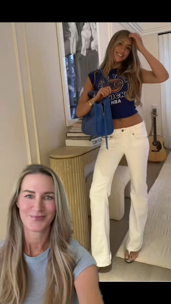 Tate McRae just wore the summer outfit everyone is about to wear.

Fresh off the New York Knicks’ historic playoff win, Tate stepped out in the perfect mix of effortless and elevated with white straight leg jeans, a vintage inspired Knicks graphic tee, mirrored heels, and the blue top handle bag fashion insiders can’t stop talking about.

It’s the kind of outfit that feels cool, polished, and completely wearable. The combination of relaxed denim, statement accessories, and a pop of color is exactly why Tate McRae continues to become one of fashion’s most watched style stars.

If you’re looking for summer outfit inspiration, white jeans outfit ideas, designer bag trends, or celebrity street style, this look checks every box.