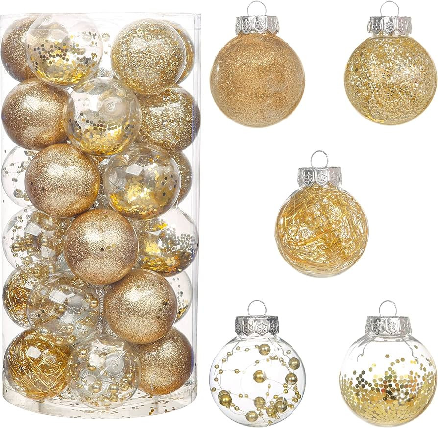 Christmas Tree Ornaments, ROSELEAF Shatterproof Clear Gold Christmas Baubles 30pcs 2.36inch 6cm P... | Amazon (UK)
