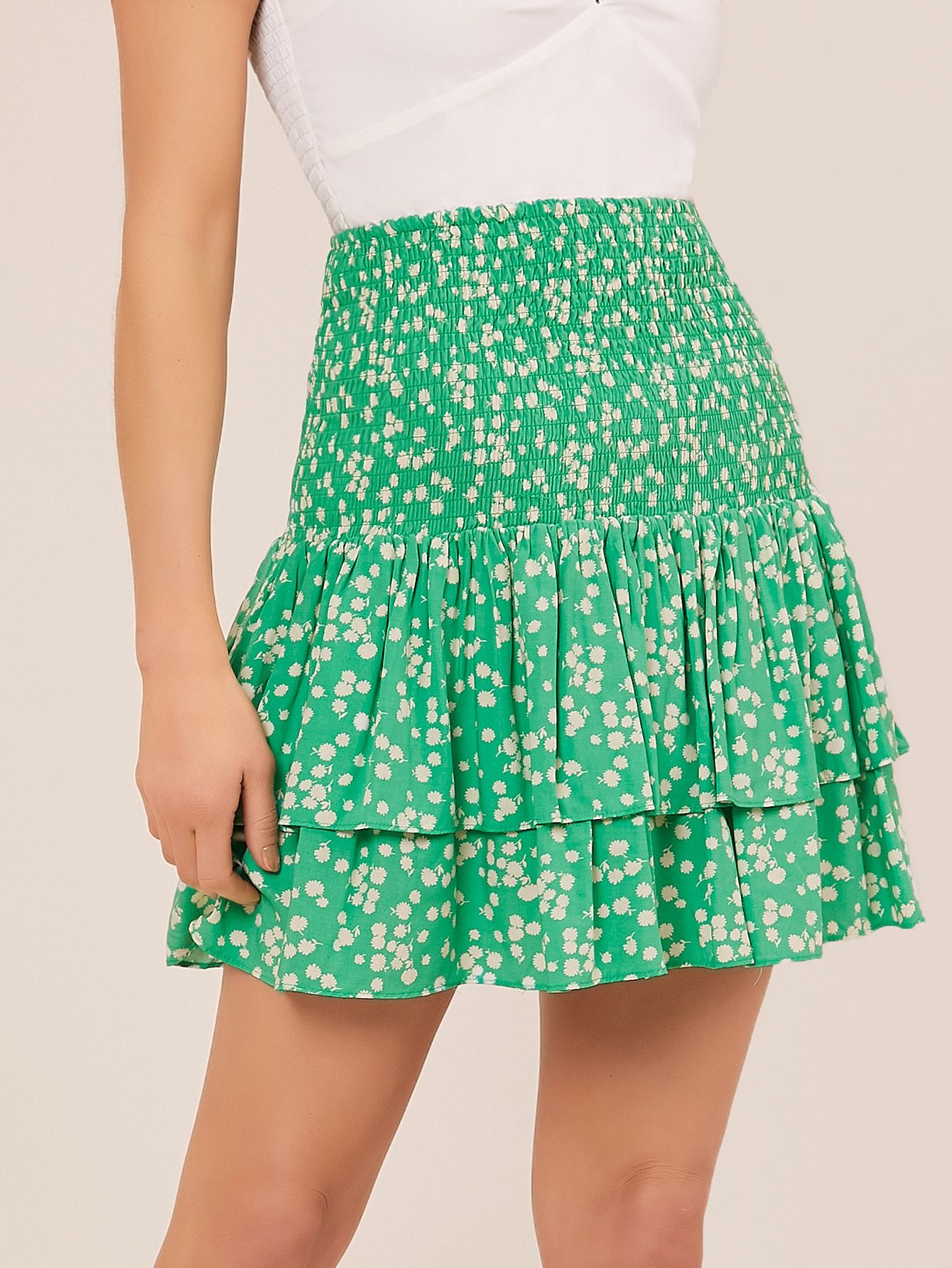 Floral Print Smocked Ruffle Mini Skirt | SHEIN