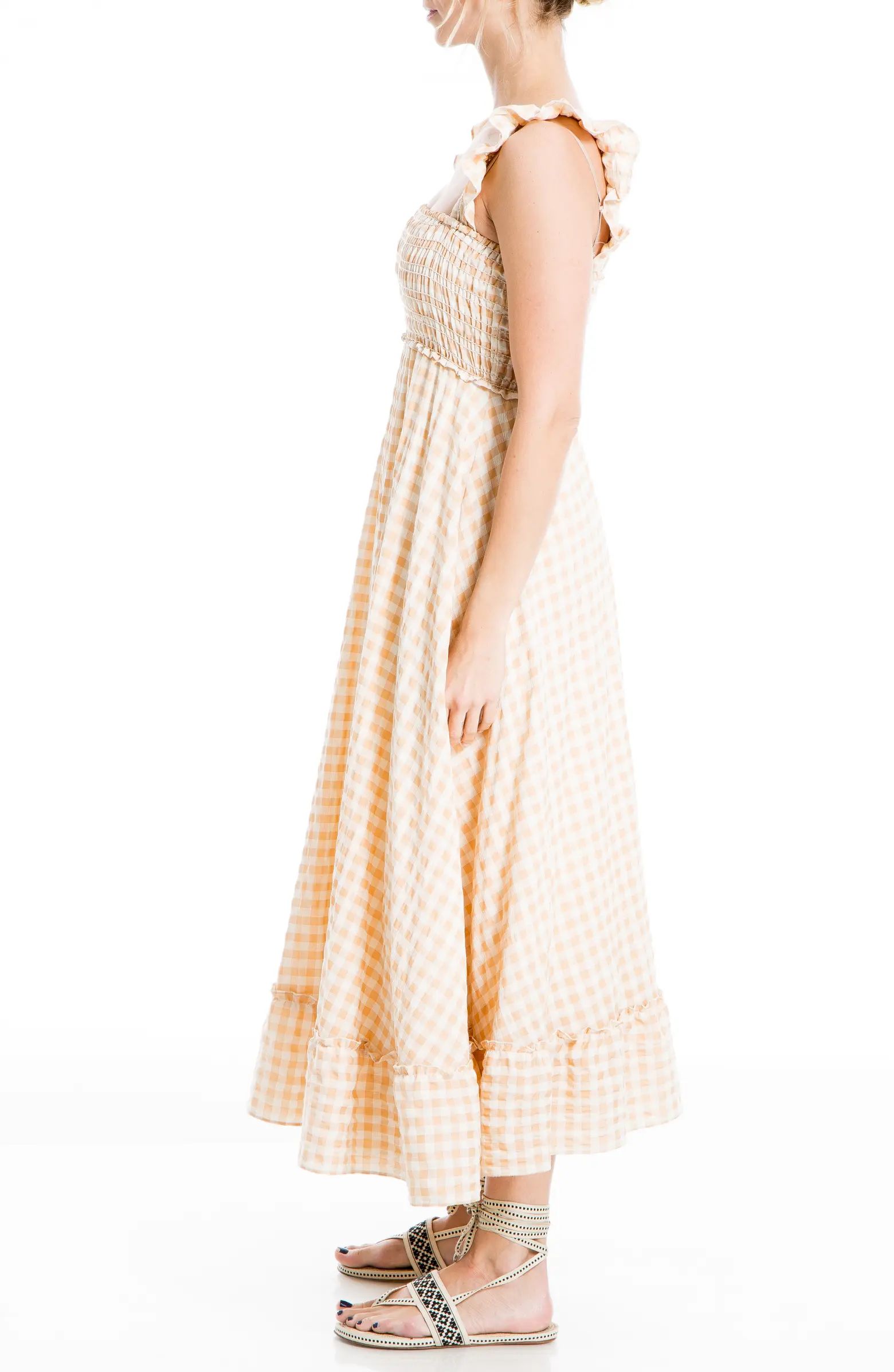 MAX STUDIO Yarn Dye Ruffle Sleeve Smocked Dress | Nordstrom Rack