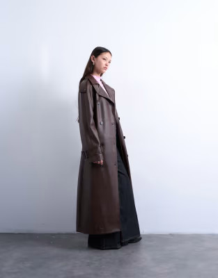 Topshop bubble PU faux leather trench coat in brown | ASOS | ASOS (Global)