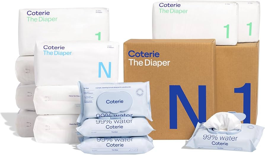 Coterie Baby Diapers + Wipes Baby Kit, Size 1 (198 Count) Size Newborn (93 Count) 4 Wipe Packs (2... | Amazon (US)