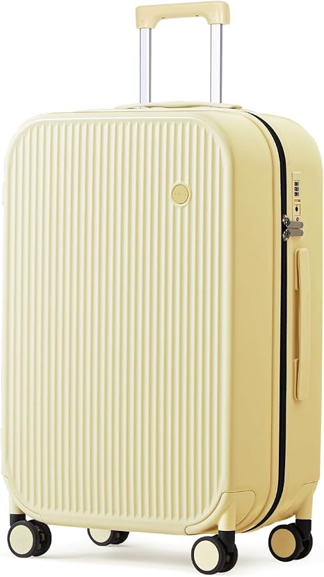 mixi 24 Inch Checked Luggage PC Hardshell Suitcases with Wheels for Travel Woman Men, Lark Yellow | Amazon (US)