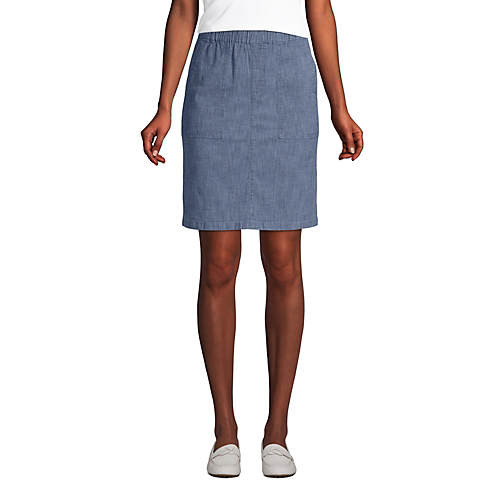 Women's Mid Rise Elastic Waist Pull On Chambray Skort | Lands' End (US)