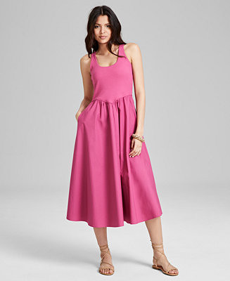 Women's Mixed-Media Sleeveless Midi Dress, Created for Macy's | Macy's