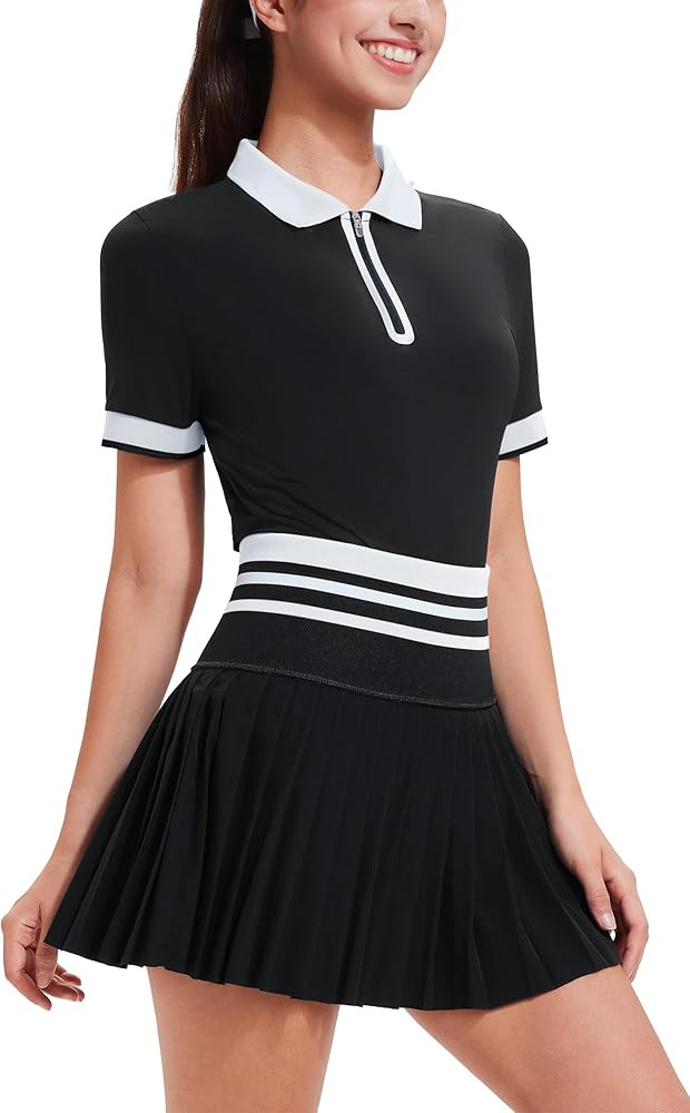 Tennis Skirt Sets for Women Zipper Color Block High Waisted Golf Polo Two Piece Skirt Set Women 2... | Amazon (US)