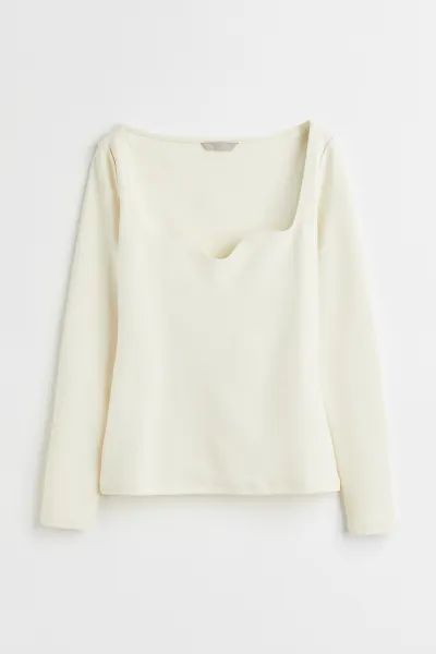 Fitted Jersey Top - Cream - Ladies | H&M US | H&M (US)
