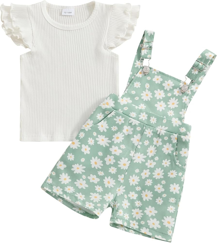 Kids Baby Girl Summer Clothes T-Shirt Tops Suspender Overalls Shorts Toddler Infant Outfit | Amazon (US)