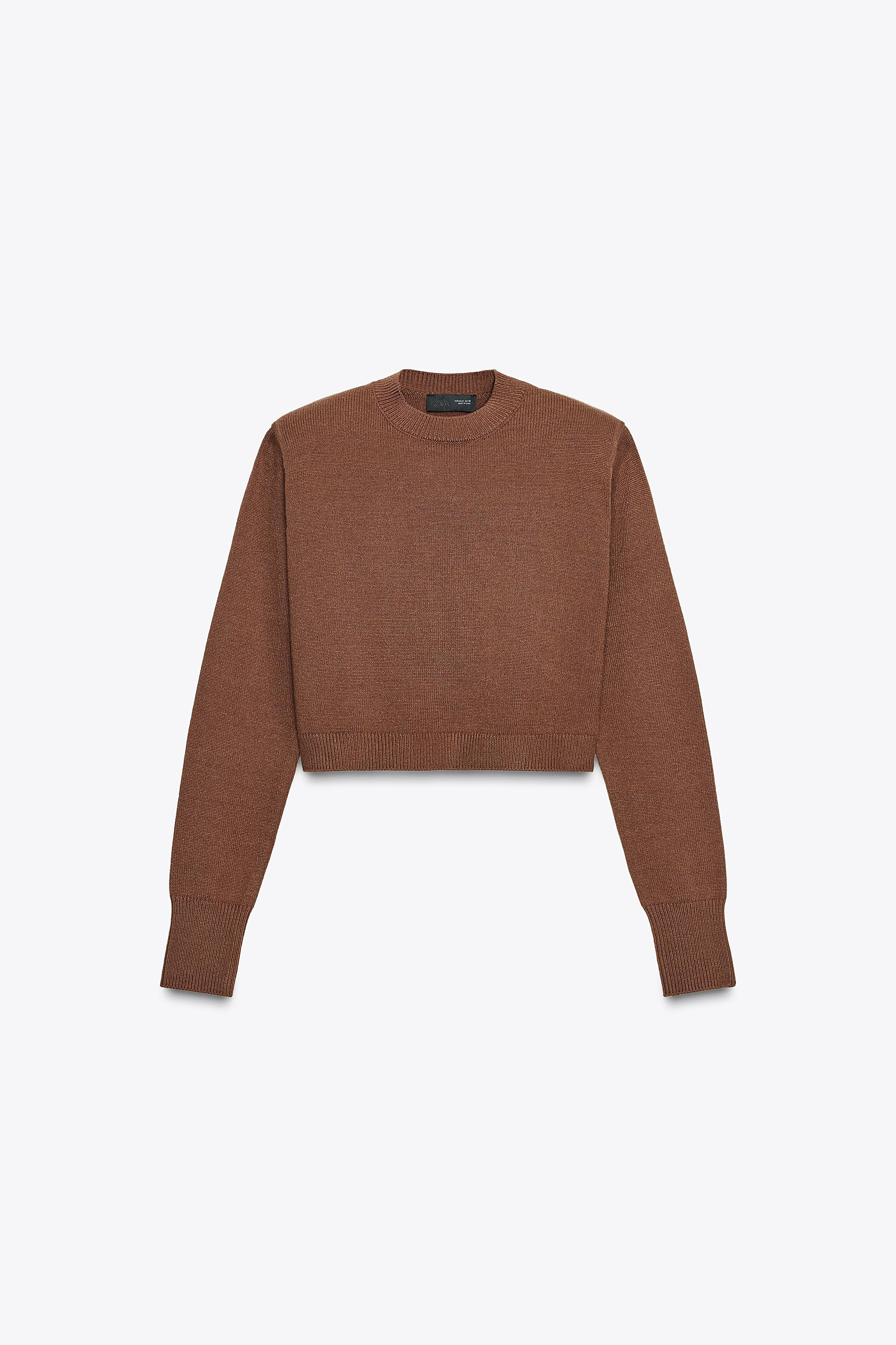 CROPPED KNIT SHOULDER PAD SWEATER | Zara US