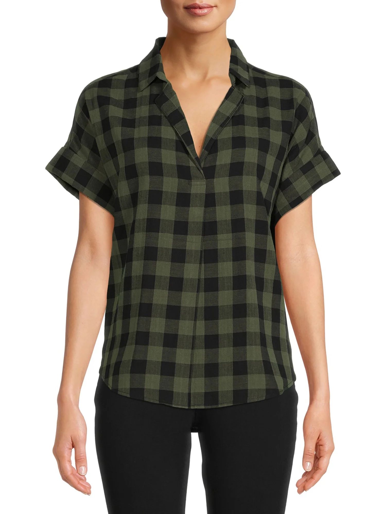 Time and Tru Women's Roll Sleeve Popover | Walmart (US)