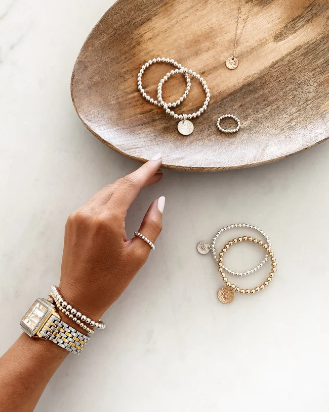 THE HAMMERED COIN BEADED BRACELET - GOLD5mm Beads / Petite (6 1/8) | Stylin by Aylin