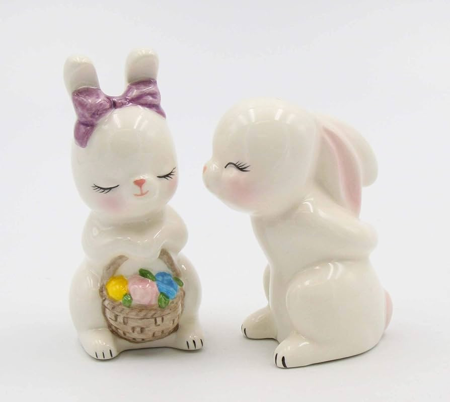 Fine Ceramic Kissing Bunny Rabbit Couple Salt & Pepper Shakers Set, 3-7/8" H | Amazon (US)