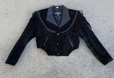Vintage Leather Gallery Cropped Leather Fringe Jacket Women’s Size XL Black Crop | eBay US