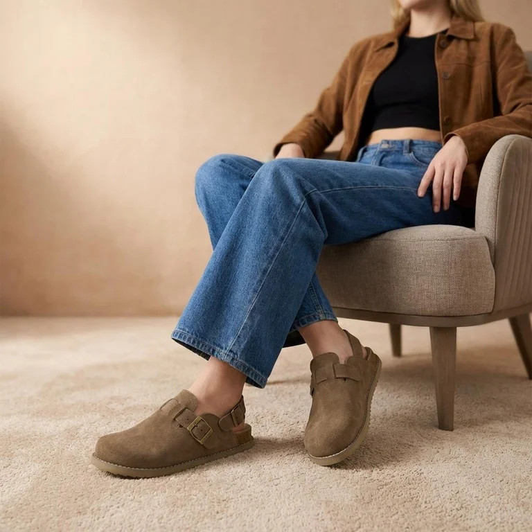 Cushionaire Brooklyn Genuine Suede Clogs for Women - Adjustable Slingback Casual Shoes with Buckl... | Walmart (US)