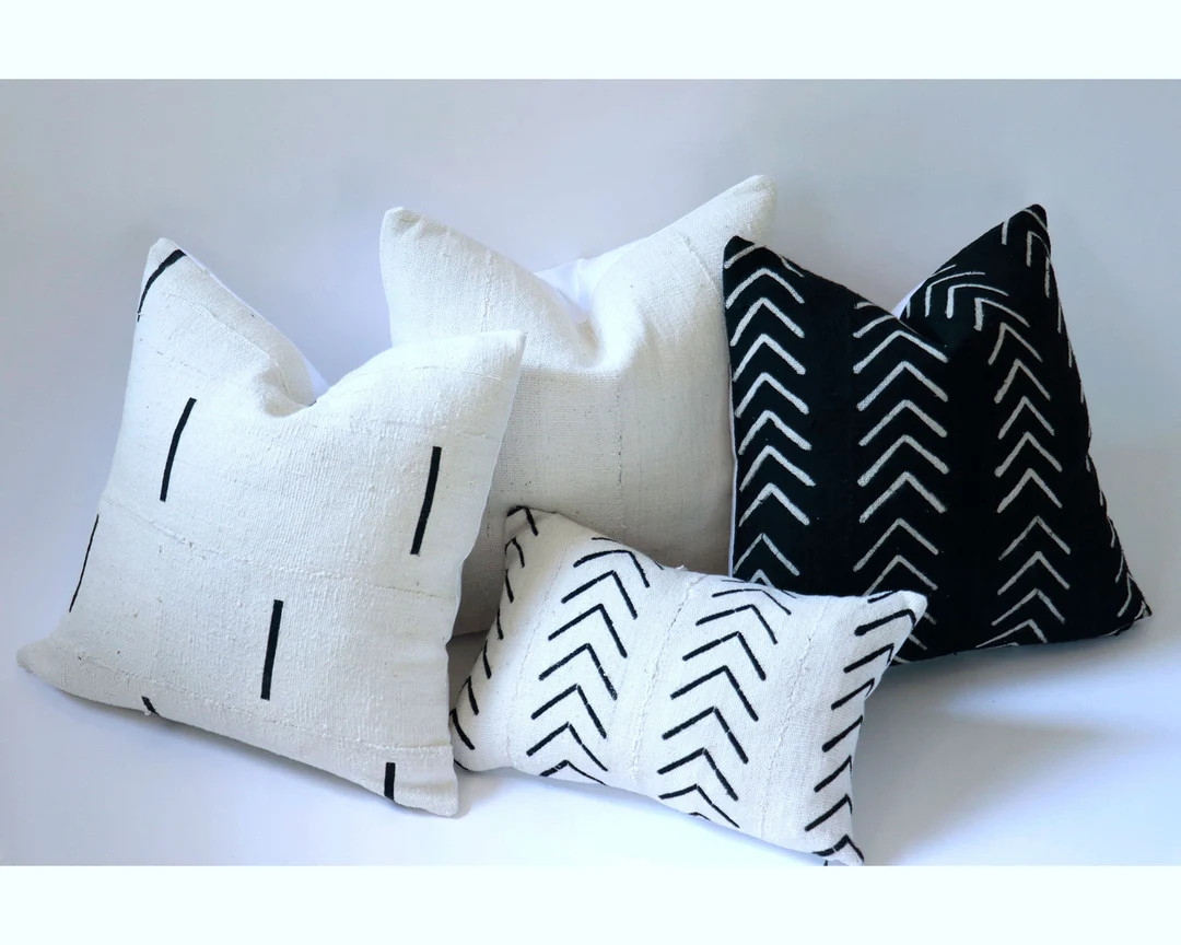 Authentic African Mudcloth Black and White Throw Pillows 20x20 18x18 24x24 A003 - Etsy UK | Etsy (UK)