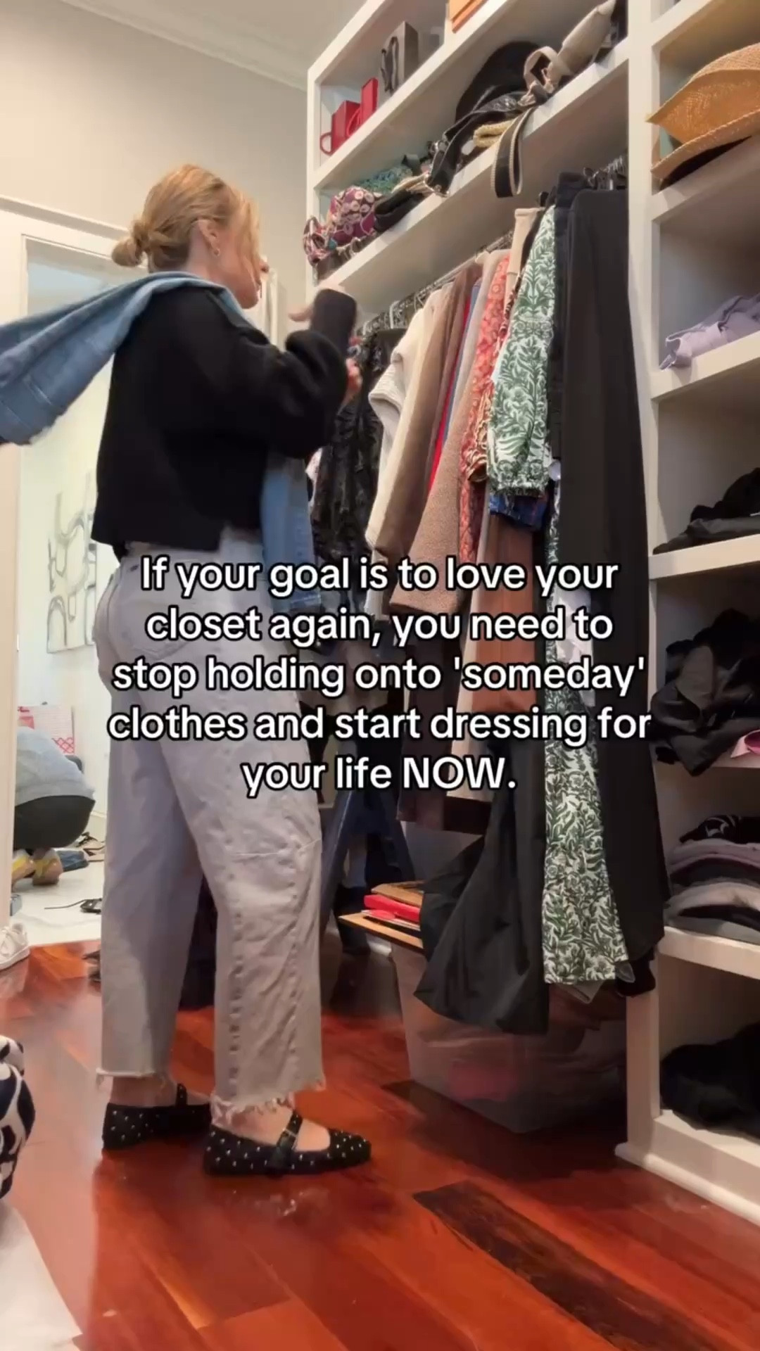 Your closet is full of clothes for a life you're not living—and that's why getting dressed feels so hard. 

The jeans from 5 years ago that you'll wear "when you lose 10 pounds." The cocktail dresses for events you never attend. The blazers for a corporate job you left. The trendy pieces you bought but never felt like yourself in. 

These "someday" clothes aren't inspiring you—they're weighing you down with guilt, regret, and constant reminders of who you think you should be instead of who you actually ARE. 

Here's what we see with a lot of our clients: 

The turning point isn't buying more clothes. It's letting go of what doesn't serve your current life and building a wardrobe for the person you are TODAY. 

What "someday" clothes look like: 
❌ Clothes that don't fit your body right now 
❌ Pieces for a lifestyle you don't actually have 
❌ Aspirational purchases that don't match your real daily routine 
❌ Items you're keeping out of guilt (gifts, expensive mistakes, sentimental attachments) 
❌ Trends you bought but never felt confident wearing 

What dressing for NOW looks like: 
✔️ Clothes that fit your body TODAY (not 10 pounds ago or from now) 
✔️ Pieces that match your actual schedule (work, errands, school pickup, date nights—whatever YOUR life includes) 
✔️ A wardrobe that reflects your current style, not who you were in your 20s or 30s 
✔️ Outfits that make you feel confident walking out the door THIS MORNING 

When you let go of "someday" and dress for the life you're living right now, everything shifts. Getting dressed becomes easier. You feel more like yourself. And you finally love opening your closet again. Your wardrobe should support who you are today—not remind you of who you think you should be. 💙 

✨ Follow for styling that meets you where you are 
💬 Comment "NOW" if you're ready to build a wardrobe for your actual life