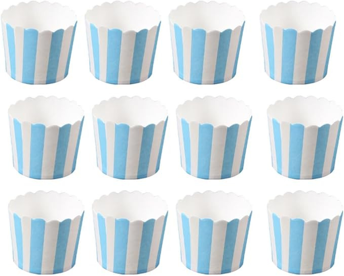 Cabilock 50pcs Paper Baking Cups, Cupcake Cups Lue And White Stripes, Disposable Cupcake Liners C... | Amazon (US)