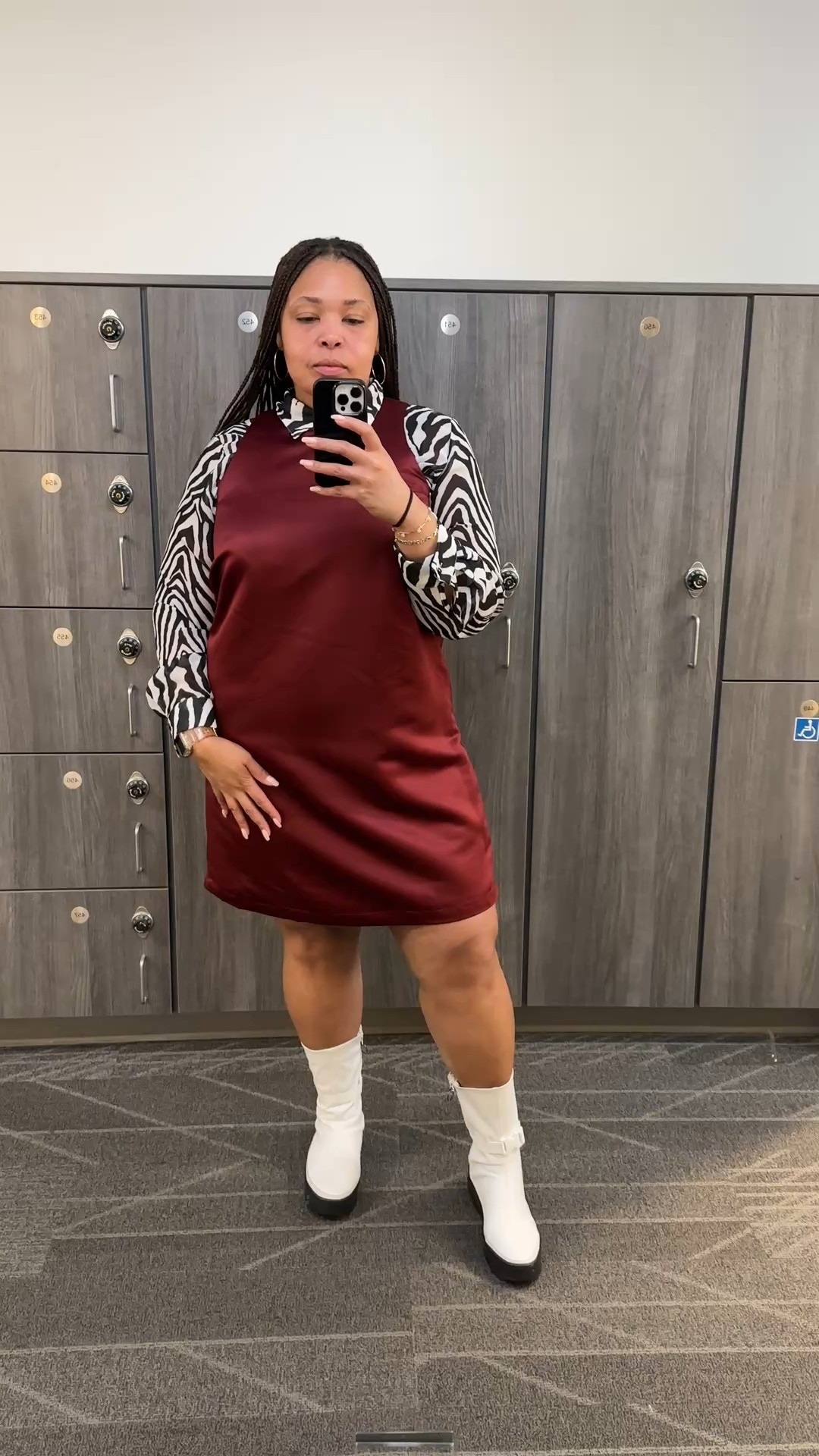Zebra 🦓 + Maroon 90s Shift Satin Mini Dress + Nike Air Forces #workfit #corporate #dressinspo

#LTKPlusSize #LTKWorkwear #LTKStyleTip