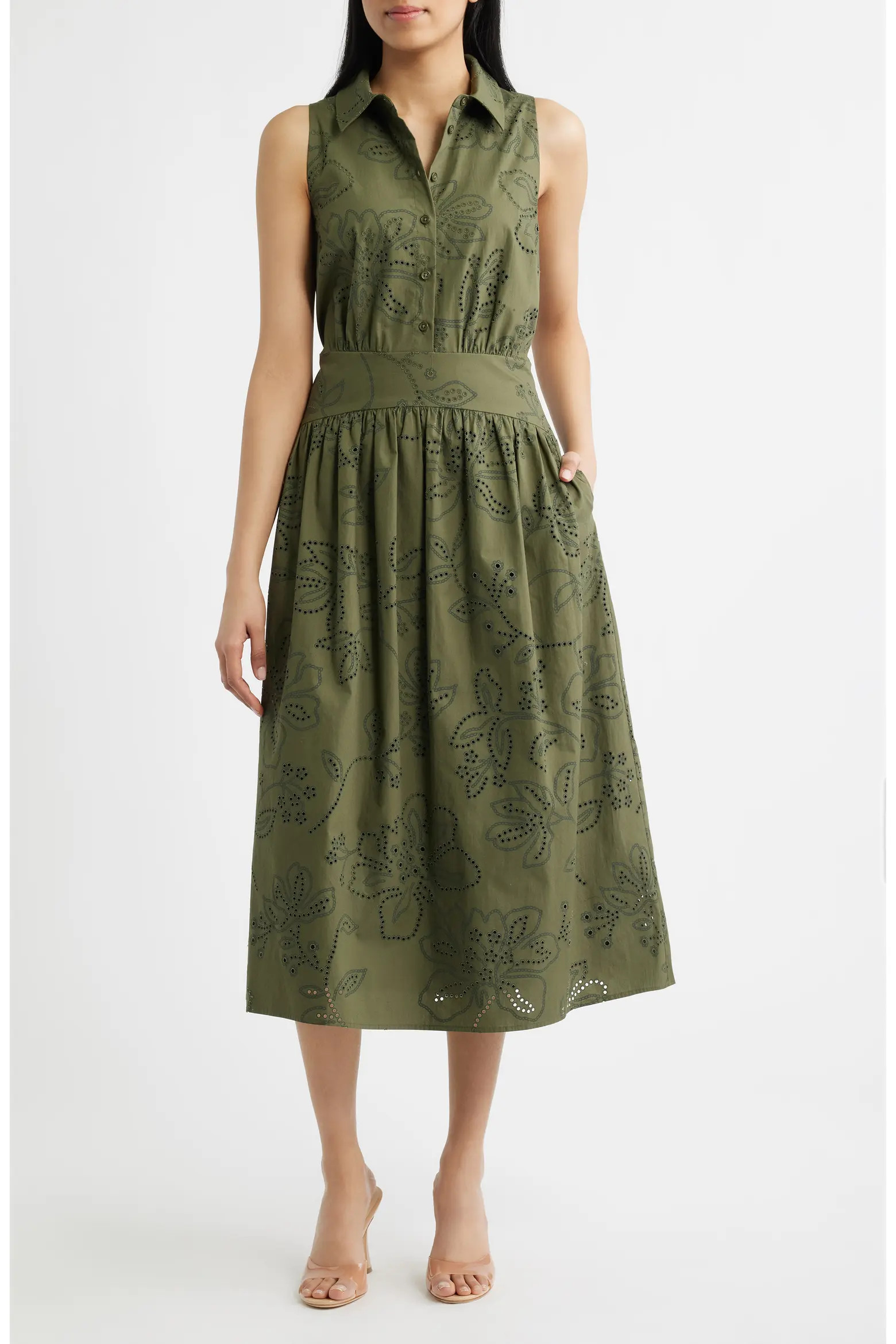 Eyelet Sleeveless Midi Shirtdress (Women) | Nordstrom | Nordstrom