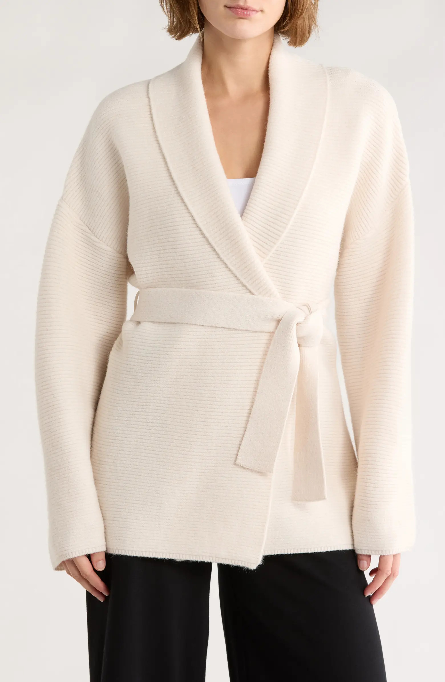 Ottoman Ribbed Wrap Sweater Jacket | Nordstrom Rack