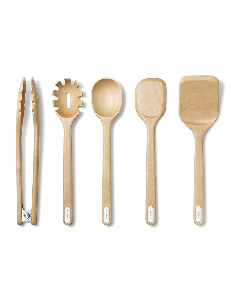Caraway Wooden Utensil Set - 5 Piece Cooking Utensil Set - Spoon, Server, Scraper, Spatula, & Ton... | Amazon (US)