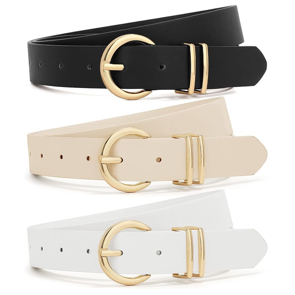 XZQTIVE 3 Pack Women Belts For Jeans Dresses Pants Ladies Leather Waist Belt with Gold Buckle | Amazon (US)