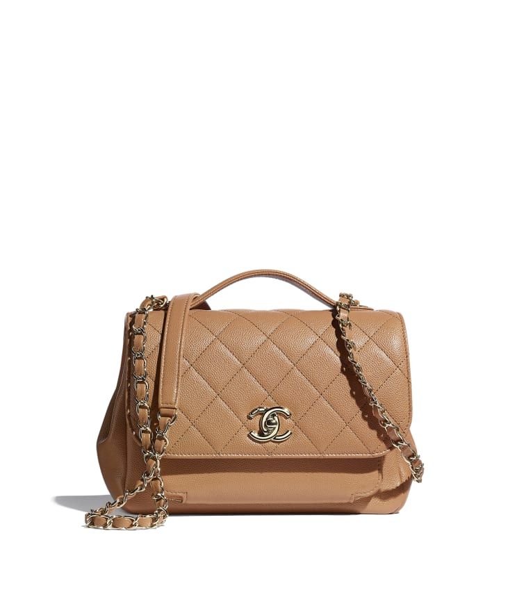 Grained Calfskin & Gold-Tone Metal Brown Small Flap Bag with Top Handle | CHANEL | Chanel, Inc. (US)