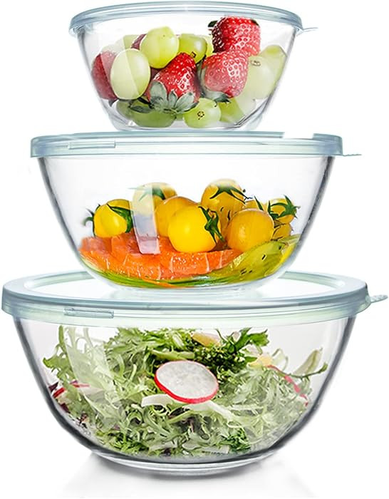 WhiteRhino Glass Mixing Bowls Glass Bowls with Lids Set(4.5QT,2.7QT, 1.1QT),Large Salad Bowls,gla... | Amazon (US)