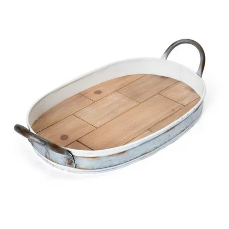 Elements 20.5 Inch Oval Wood and Galvanized Metal Tray | Walmart (US)