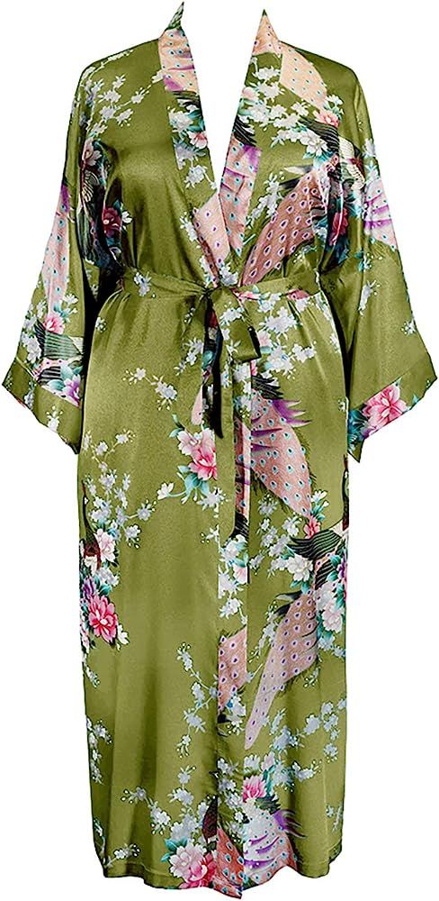 Applesauce - 838 - Plus Size Women's Satin Kimono Long Robe - Floral (One-Size fits Most US 1X 2X... | Amazon (US)