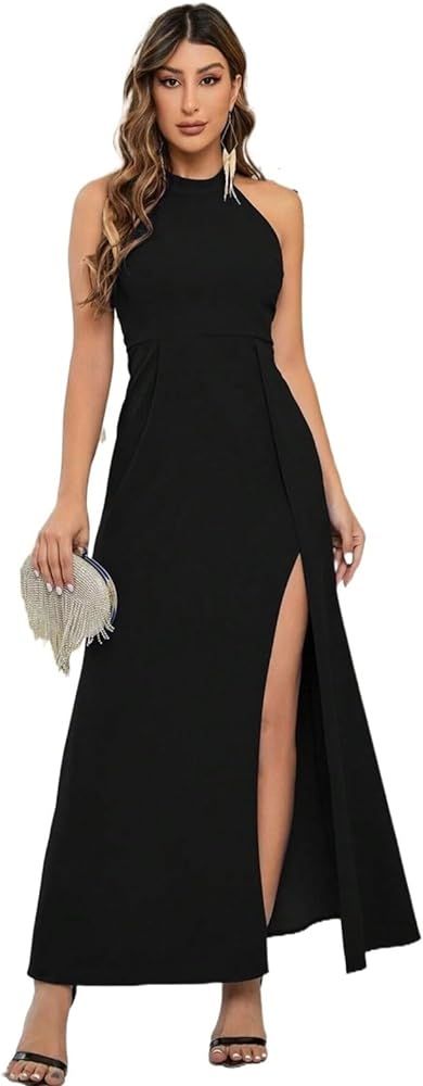 GLIGET Women Summer Dresses 2023 Solid Split Thigh Halter Neck Dress Stand Collar Sleeveless A Li... | Amazon (US)