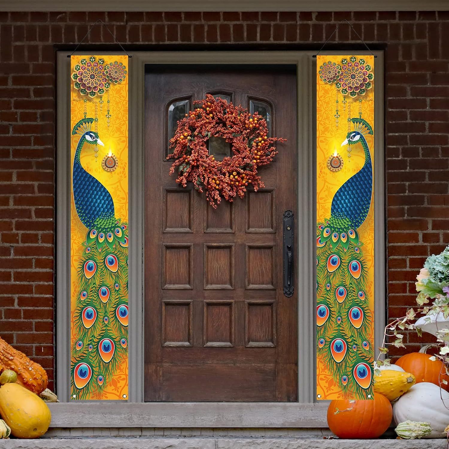 Amazon.com: Happy Diwali Porch Banner Indian Diwali Peacock Front Porch Welcome Sign Deepawali In... | Amazon (US)