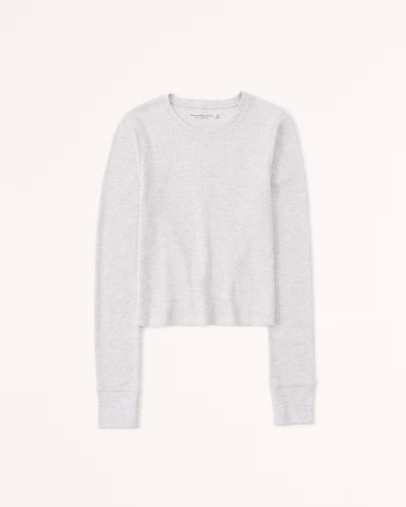 Abercrombie & Fitch Women's Essential Long-Sleeve Waffle Top in Light Grey - Size M | Abercrombie & Fitch (US)