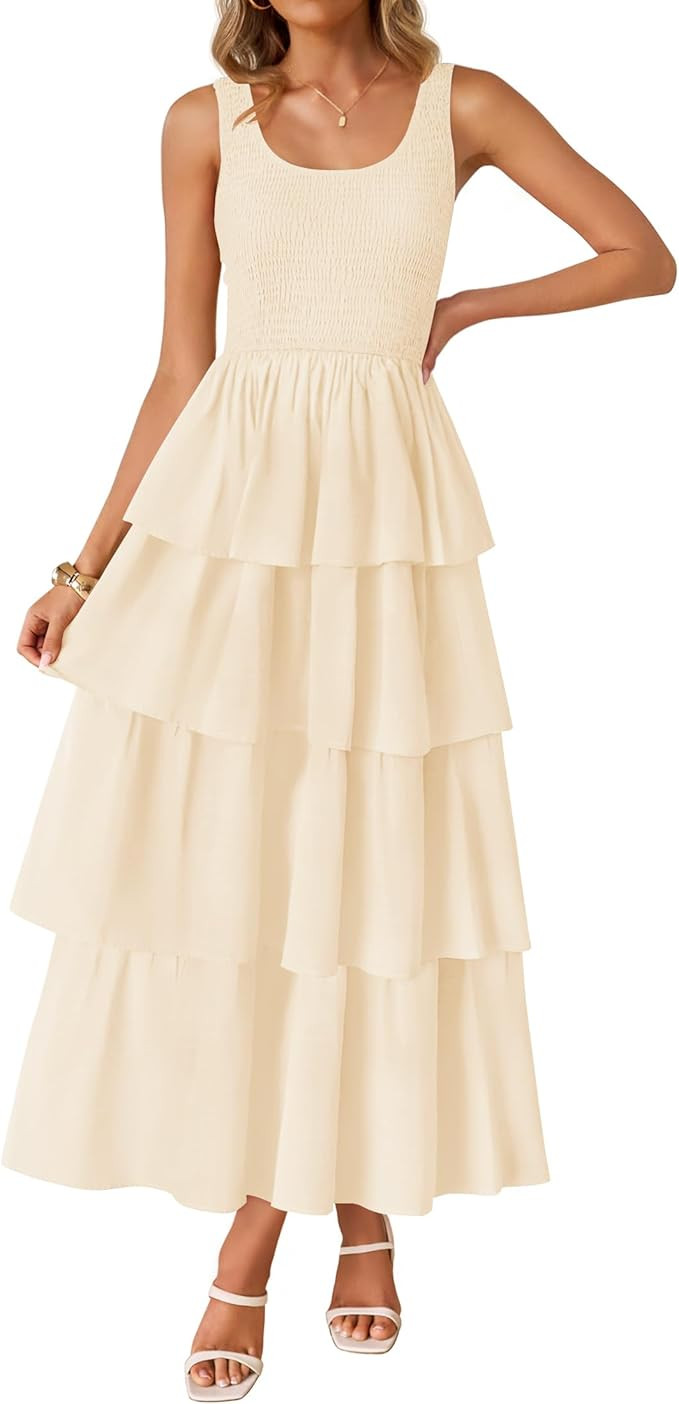 ZESICA Women's 2025 Summer Boho Sleeveless Midi Dress Scoop Neck Ruffle Tiered Layered Swing Long... | Amazon (US)