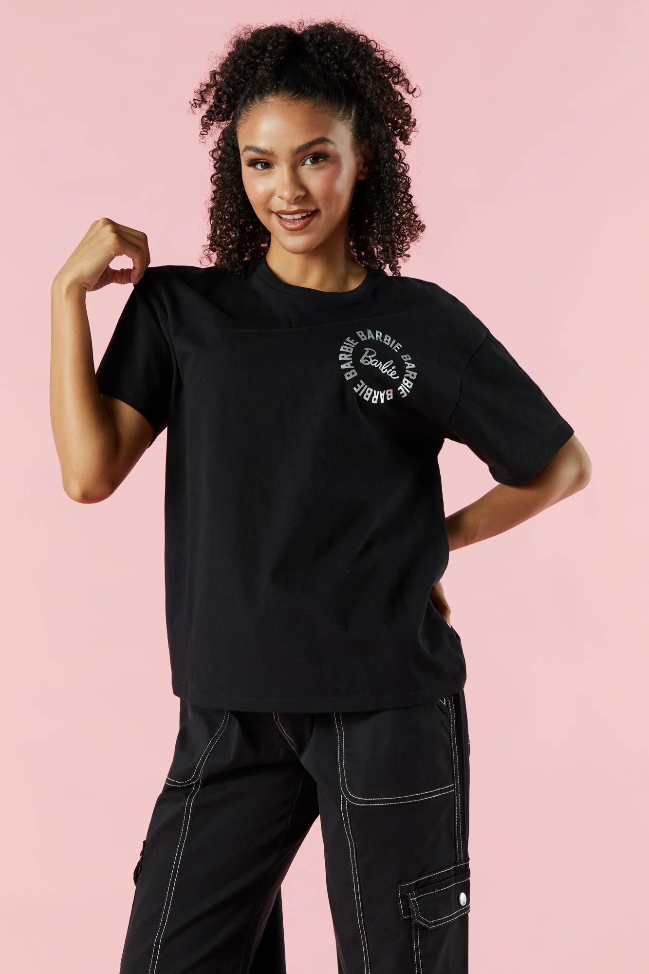 Barbie™ Black Circle Graphic Boyfriend T-Shirt | Urban Planet