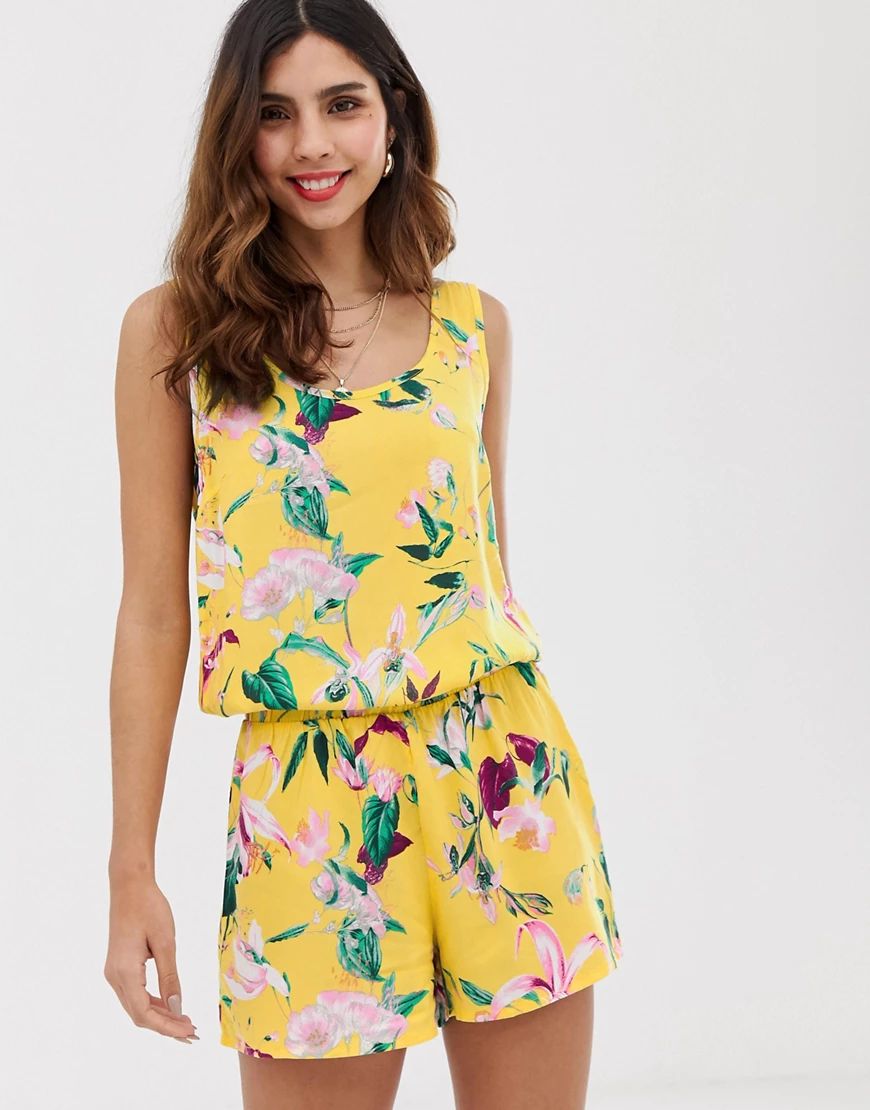 Vero Moda tropical printed cami playsuit-Yellow | ASOS (Global)