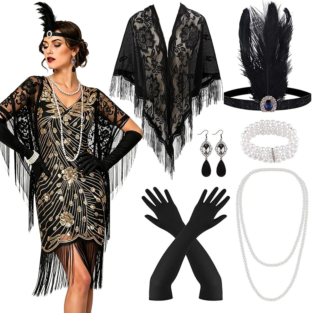 6 Pcs 1920s Flapper Accessories for Women,Roaring 20's Dresses for Women | Amazon (US)
