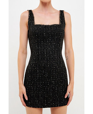 Women's Chain-Trimmed Square Neckline Mini Dress | Macy's