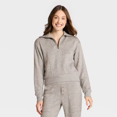 Women's Quarter Zip Pullover Sweatshirt - Universal Thread™ Heather Gray XL | Target
