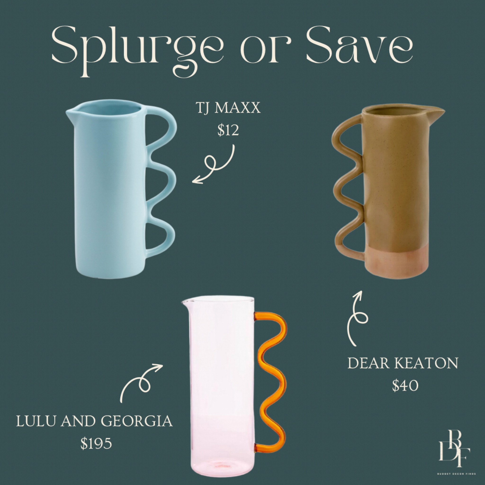  🛍️ Say hello to these budget-friendly wavy-handled pitchers.  Pour on the style without pouring out your savings – now that’s a win-win! 🥂💰 #BudgetFinds #SavingsDelight #PourOnTheStyle

TJ maxx, lulu and Georgia, dear Keaton 

#LTKhome #LTKsalealert #LTKunder50