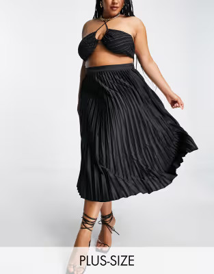 Koco & K Plus satin pleated midi skirt in black | ASOS (Global)
