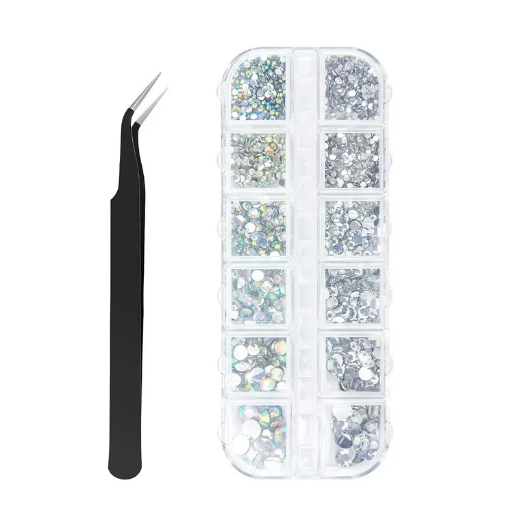 Nail Art Rhinestone Kit - Crystal AB Rhinestone Nail Art Gem with Pickup Tweezers, Manicure Tool ... | Walmart (US)
