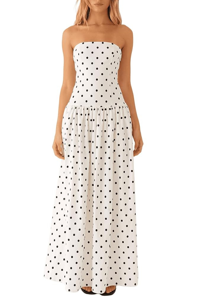 NUFIWI Women Ruched Tube Long Dress Sleeveless Bodice Top Maxi Dress Elegant Strapless A Line Sum... | Amazon (US)